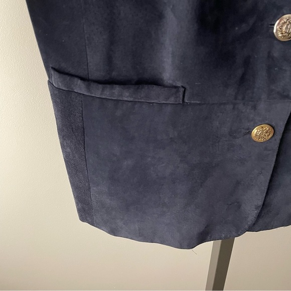 Vintage Dalmys Oversized Suede Leather Blazer Jacket Navy Blue Size Medium 80s - Picture 7 of 10
